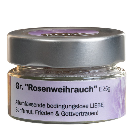 Griechischer Weihrauch Rose – herzöffnend, friedvoll & voller Liebe (Glas)
