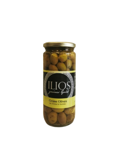 Grüne Oliven mit Zitrone